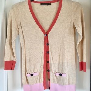 3/4 sleeve tan cardigan with accents
